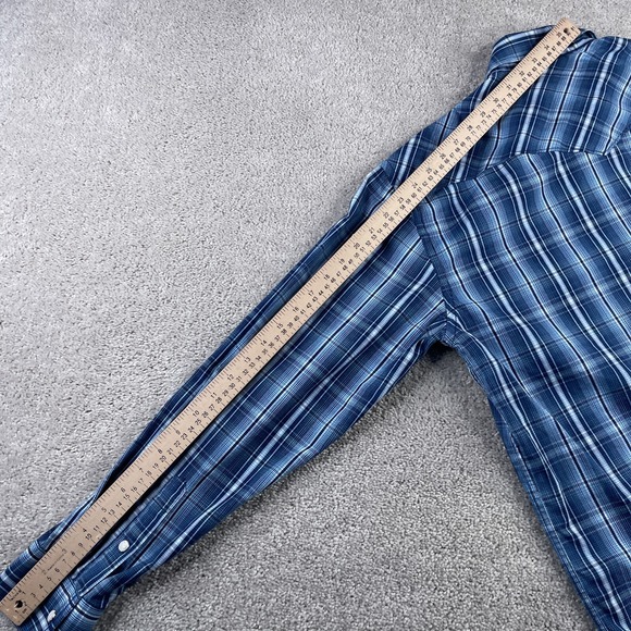 Panhandle Shirt Mens Medium Blue Plaid Western Pearl Snap Cowboy Rough Stock - Picture 11 of 12
